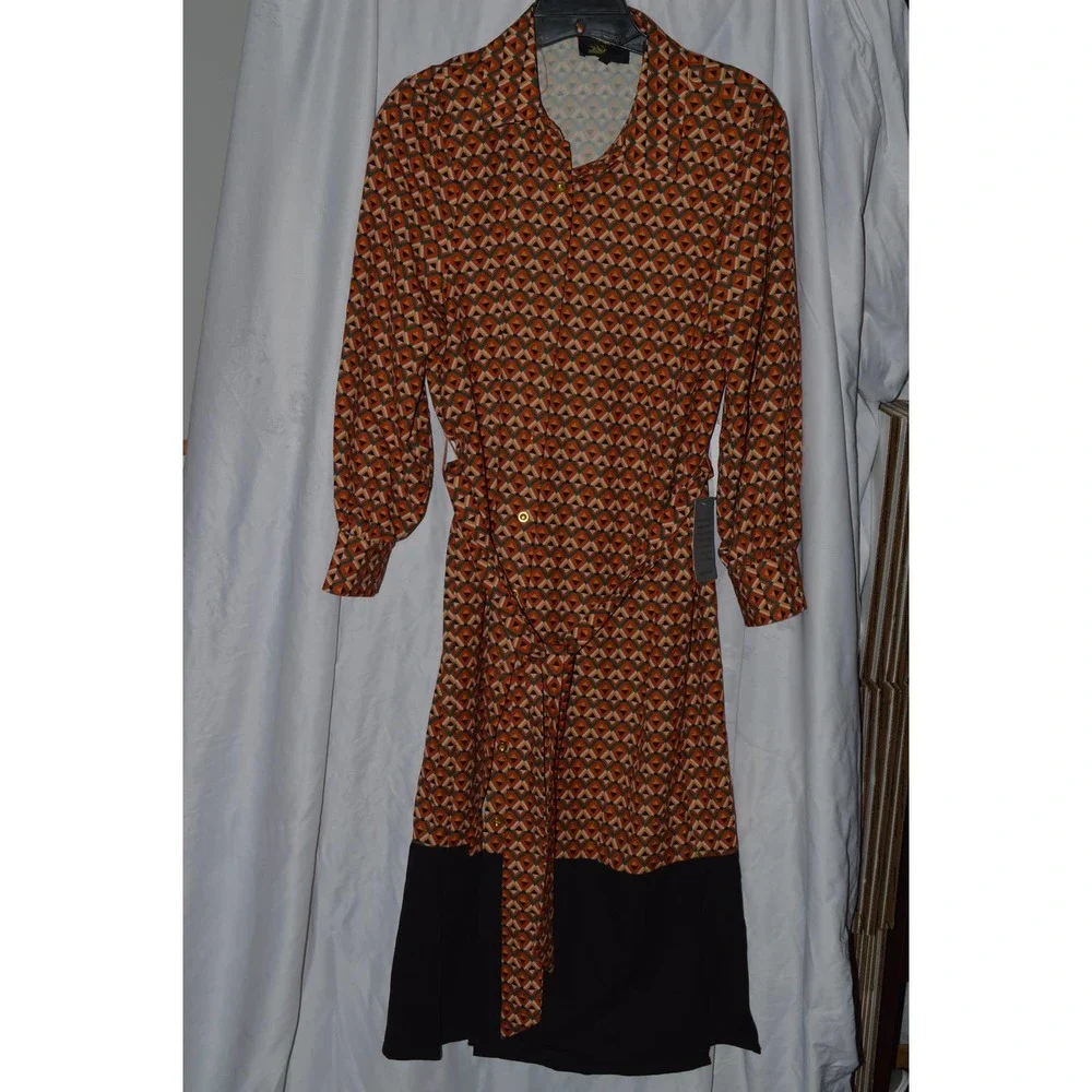 New Alexia Admor Dress 3/4 Sleeve Button Front S Geometric $265 Belted